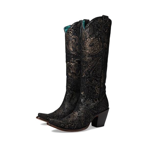 Corral Boots Womens A4481 Knee High Western Boot US 6.5 M Black Gold Leather NIB - Picture 1 of 12